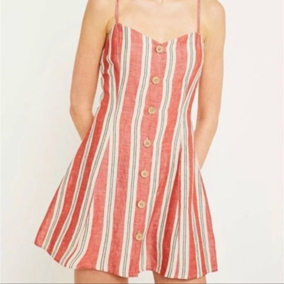 Urban Outfitters striped‎ linen mini dress with buttons woman’s size M - Picture 3 of 11